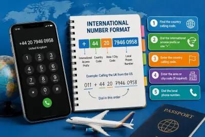international phone number beside a globe, airplane, passport