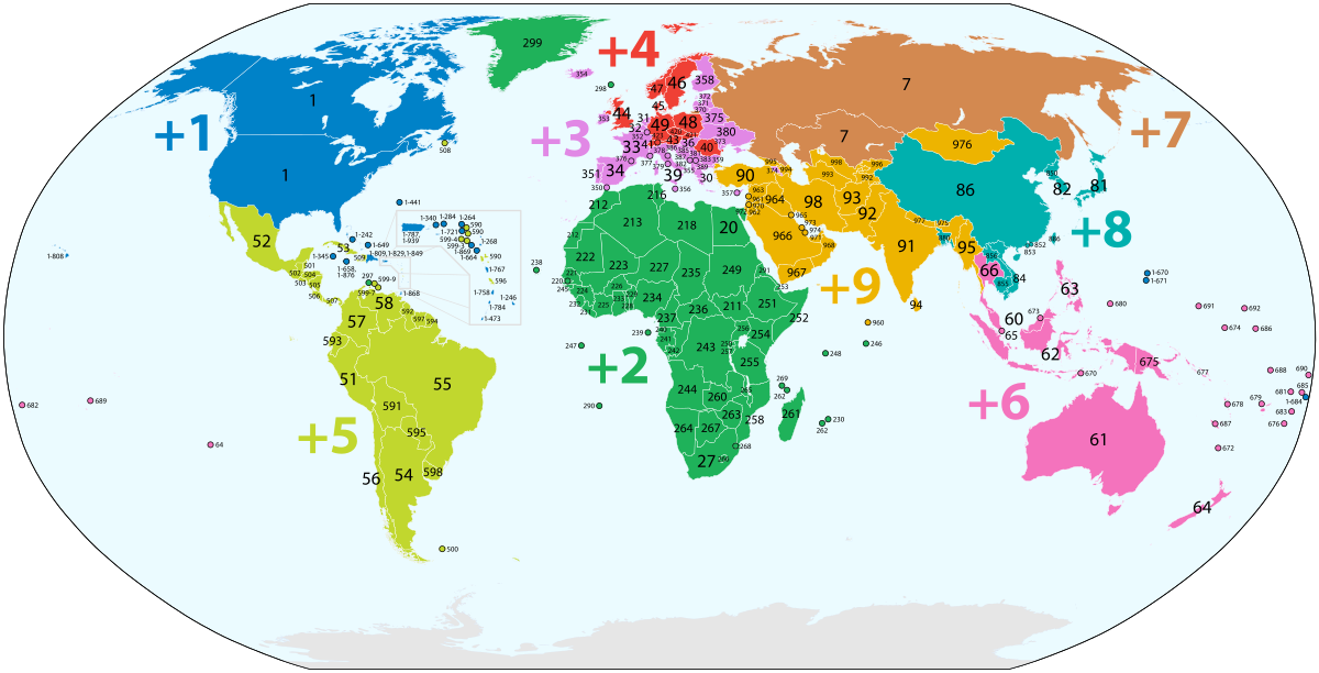 World map with calling codes