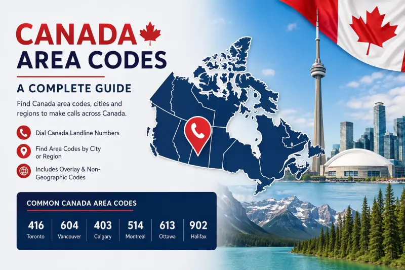 Common Canadian area codes with a city in the background