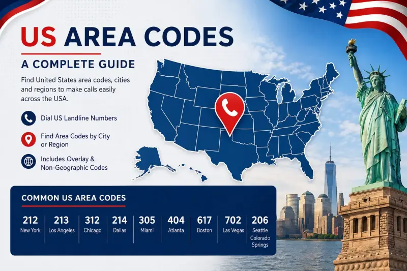 A map of the United States detailing its area codes for dialling